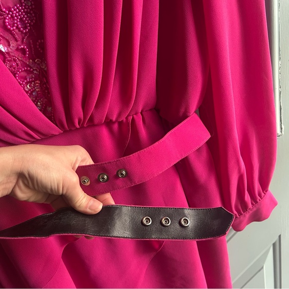 Vintage Pink Chiffon Formal Beaded Pink Dress Neckline Ursula of Switzerland L - Picture 12 of 14